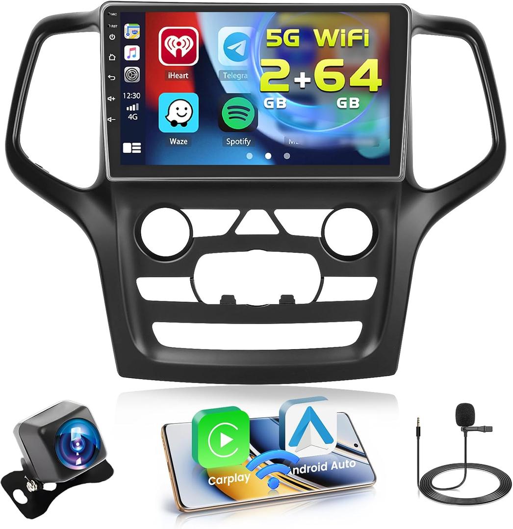 2+64GB for Jeep Grand Cherokee 2014-2020 Android 15 Car Stereo Wireless Carplay Android Auto, 9'' Touch Screen Car Radio GPS Navigation WiFi Bluetooth EQ FM/RDS Radio SWC Backup Camera