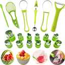 18pcs Melon Baller Scoop Set, FODIENS 4 In 1 Stainless Steel Fruit Slicer Peeler Set, Avocado Slicer Orange Peeler Fruits Vegetables Carving Tools Set with Mini Fruit Cookie Cutters Set