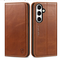 SHIELDON Case for Galaxy S25+ 6.7" 2025, Genuine Leather Flip Wallet Book Case Magnetic RFID Blocking Credit Card Holder Kickstand Shockproof Cover Compatible with Galaxy S25 Plus - Retro Brown