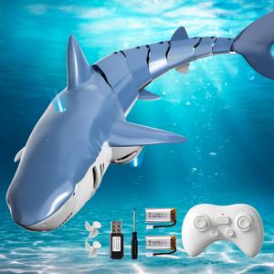 2.4GHz Remote Control Shark Toy for Pool, 1:18 Scale High Simulation RC Shark with Light & Spray Water, Electric Remote Controlled Swimming Water Toy Boat for 4 5 6 7 Year olds Kid Boys Girls (Blue)