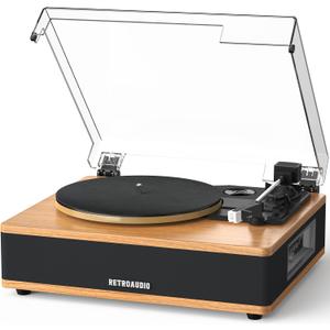 Vinyl Record Player with Built-in Speakers Bluetooth Record Player Support Bluetooth in & Out High Fidelity 3-Speed Turntable with AT-3600L Magnetic Cartridge Support RCA Output Auto Stop