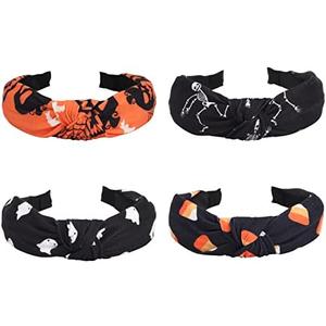 Budsmile 4 PCS Headbands for Women Girls Halloween Pumpkin Sugar Skeleton Skull Ghost Hairbands Gifts Makeup Hair Hoop