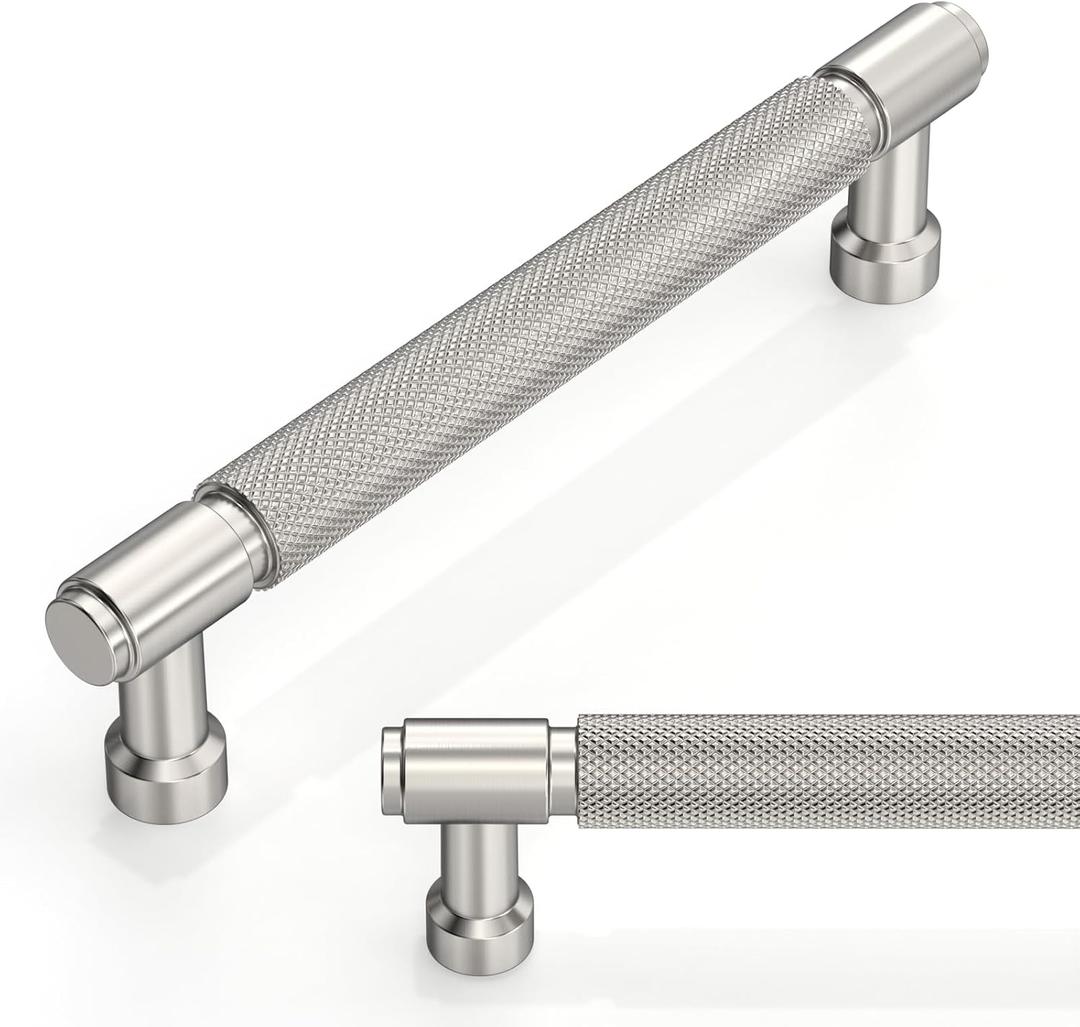 10 Pack Brushed Satin Nickel Knurled Cabinet Pulls 5 Inch(128mm) Kitchen Cabinet Handles Cabinet Hardware for Drawer Pulls (5" Hole Center)