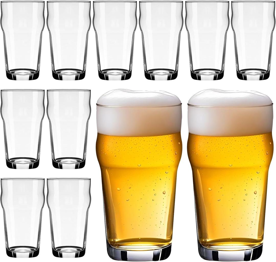 12 Set Beer Glasses 19. 6 oz Pint Glasses Cups for Craft Beer, Classic Pilsner Glass Solid Glassware Tall British Drinking Cup Bulk Premium Tumbler for Men Bars Party