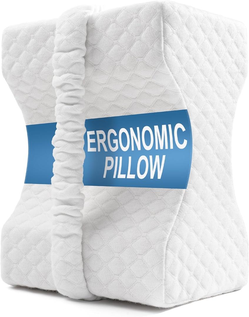 Knee Pillow for Side Sleepers, Leg Pillow for Sciatica, Back, HIPS, Knees, Joints Pain Relief,Pillows for Between Legs While Sleeping Spine Alignment Support & Relieves Pressure White (Basic Strap)