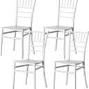 Fabulaxe Modern White Stackable Chiavari Dining Chair, Seating for Dining, Events and Weddings, Party Chair, White, Set of 4
