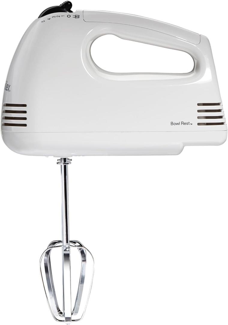Proctor Silex Easy Mix 5-Speed Electric Hand Mixer with Bowl Rest, Compact and Lightweight, 100 Watts of Peak Power, White (62515PS)