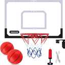 Basketball Hoop Indoor for Kids & Adults, 26 x 17in Wall Mount or Over The Door Basketball Hoop, Complete Set with 2 Basket Balls & Pump, Easy to Install for Room, Office, or Classroom