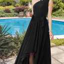 KOH KOH Womens 2026 One Shoulder Cocktail Bridesmaid Wedding Guest Maxi Dress (Black, XL)