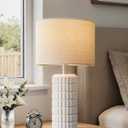 Seealle 23" Modern Ceramic Table Lamps - Table Lamps for Living Room, Farmhouse Bedside Night Stands Lamp for Bedroom, White Boho Nightstand Lamps, Desk Lamp for End Table Home Decor(Single)
