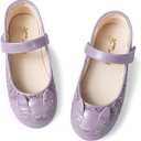 Toddler Girls Dress Shoes Cute Cat Embroidered Mary Jane Glitter Ballet Flats Flower Girl Shoes for School Party Wedding (Size 29, Purple Glitter)