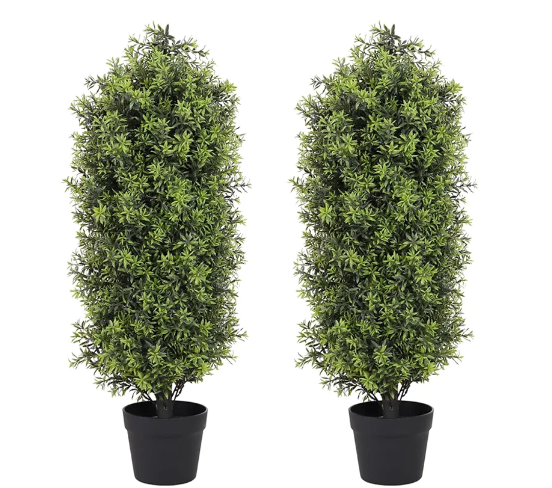 3ft Artificial Boxwood Topiary Trees Set of 2 - UV Resistant Faux Plants for Outdoor/Indoor, Fake Bushes and Shrubs for Front Porch, Planter, Patio - No Maintenance Curb Appeal Plants