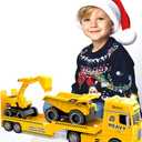 Noaln Construction Carrier Truck Toy with Excavator and Dump Truck, Friction Powered Toddler Toys with Light and Sounds, Gifts for Age 3+Years Old Boys & Girls