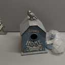 Rustic Blue Metal Bird House, Decorative Bird House with Happy Home Accents & Bird Topper, Standing Design Bird Home - Ideal Outdoor Garden Decor