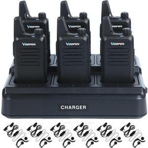 Rechargeable Walkie Talkies for Adults 22 FRS Channels Two-Way Radios with Earpieces 6 Way Multi Unit Gang Charger Long Range VOX Transceivers for Business Company Camping Church Shop (6 Pack)