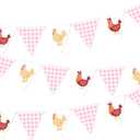 Chicken Themed Pennant Banners Chicken Birthday Party Decorations 2PCS Pink Checkered Chicken Banner Barnyard Farm Animal Theme Baby Shower Decor for Girls Little Chick Bday Supplies