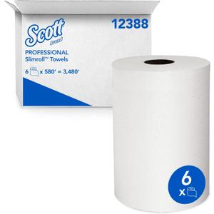 Scott Professional Slimroll Hard Roll Paper Towels, Bulk (12388), Hardwound, Absorbency Pockets, White, for compatible Kimberly-Clark Professional Dispensers (6 Rolls at 580' Each, 3,480'/Case)