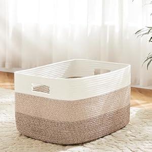 Blanket Basket,Rectangle Woven Baskets for Storage,30L Laundry Basket for Decorative Nursery Blanket,Toys,Dirty Clothes and Magazine in Shelves,Baby Room,and Living Room (Black)