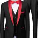 Mens Suit 3 Piece Slim Fit Suits for Men Wedding Prom Tuxedo for Men Formal Business Suit (Black Red, 2XL)