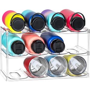 LARGER Compartment - 3 Tier Stackable Water Bottle Organizer Holder - for Stanley 40oz & Others' Large Tumbler - Clear Rack, 12 Cup Bottle Holder for Cabinet Home Countertop Fridge Pantry Shelf