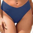 Zmart Women V Cut Cheeky Bikini Bottoms - Mid Waist High Cut Swim Bathing Suit Bottoms V Front Swimsuit (X-Large, Gray Blue)