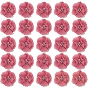 PATIKIL 2" Chiffon Flowers, 30Pcs Fabric Flowers Sewing Appliques Embellishments with Rhinestone Pearl for DIY Crafts Wedding Headbands Party Decoration, Light Red