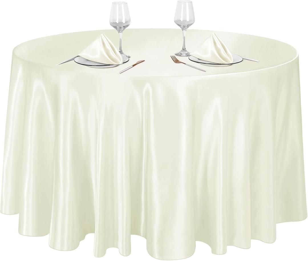 Ruisita 120 Inches Round Satin Tablecloths Ivory Overlay Round Satin Table Cover Bright Silk Smooth Fabric Tablecloth for Wedding Banquet Tables Decoration