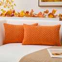 Kevin Textile Fall Pack of 2 Corduroy Decorative Throw Pillow Covers 12x20 Inch Soft Boho Striped Pillow Covers Modern Farmhouse Home Decor for Spring Sofa Living Room Couch Bed Orange