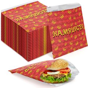 Yarlung 200 Pack Hamburger Bags, Grease-proof Burger Wrappers Paper Warming Foil Retain Heat, Disposable Takeout Food Sleeves for Popcorn Hot Sandwiches, BBQ Party Snack Bar