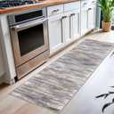 KOZYFLY Modern Abstract Washable Rug Runner 2.6x12 Hallway Rug Runner Non-Slip Soft Kitchen Runner Rugs, Black Navy Blue Grey Striped Carpet for Entryway Bathroom Laundry Room Foyer