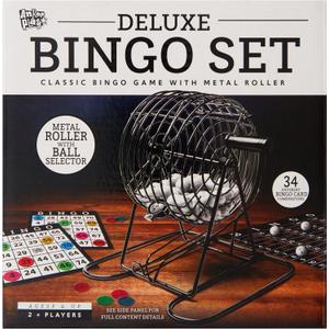 Deluxe Metal Bingo Case - Bingo Night Play Kit - Includes Metal Bingo Cage, 75 Numbered Balls, 150 Bingo Markers, 17 Double-Sided Bingo Cards & 1 Master Bingo Card