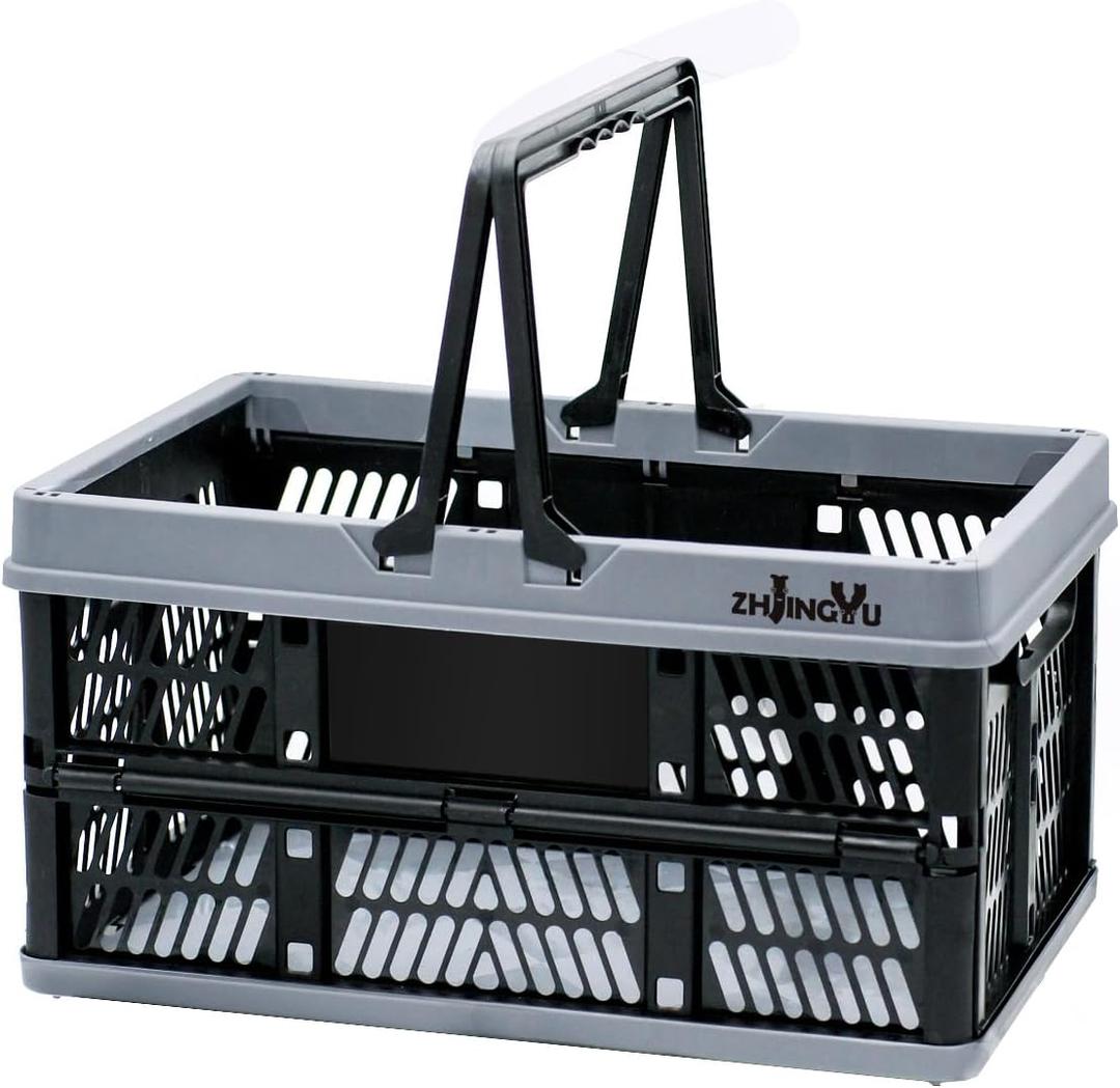ZHJINGYU plastic baskets with handles 20L,collapsible crates for storage,14.96"x9.84"x7.87" foldable shopping basket ,foldable crate with Handles for car Classroom Kitchen Bathroom Medicine Milk