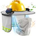 1 Set Hard Hat Sun Shade with Dual Solar Fan, Detachable Hard Hat Visor Full Brim with Neck Protection, High Visibility Mesh Hardhat Sun Shield Reflective Strip for Construction Workers (Light Grey)