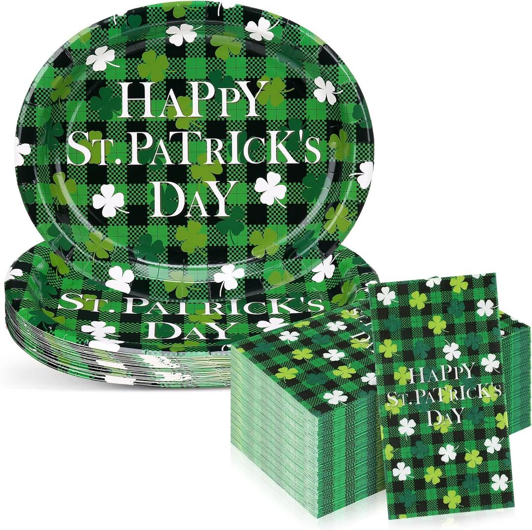 Yungyan 100 Pcs St. Patrick's Day Party Supplies 10" x 12" Paper Plates and Napkins for 50 Disposable Tableware Set for Theme Party Celebrations