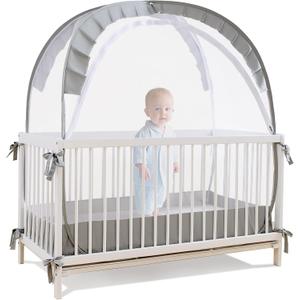 Lazyzzzz Baby Crib Tent - Pop Up Crib Canopy with Double Zipper Self-Locked,1200 Holes/Inch Mesh Crib Net to Keep Baby from Climbing Out, Portable Easy Install 55" L x 27" W x 51" H Grey (Gray)