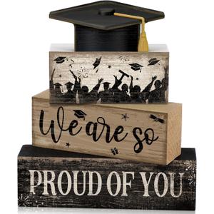 CroBlissful 4 Pcs 2026 Graduation Decorations Class of 2026 Table Centerpiece Graduation Tiered Tray Decorations We are So Proud of You Farmhouse Wooden Block Congratulate Gifts for Home Shelf Office