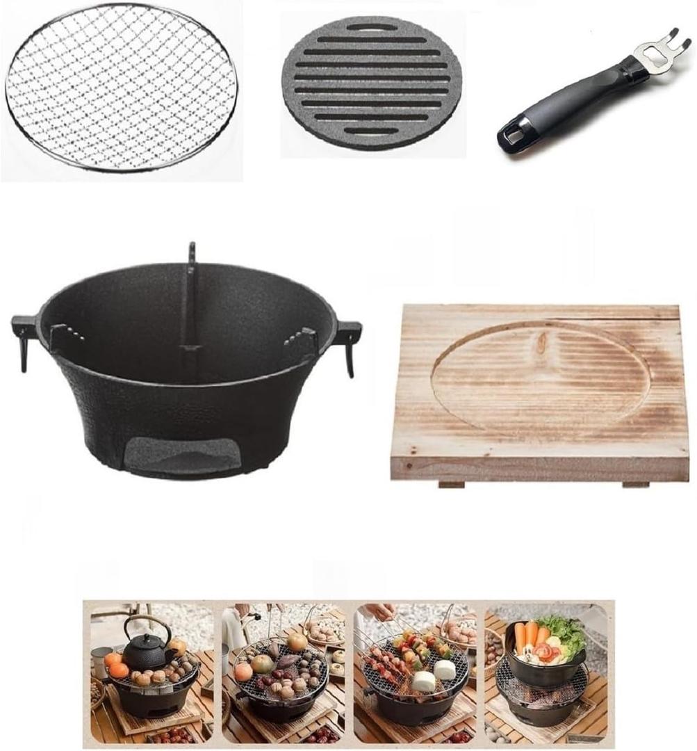 Cast iron charcoal grill,cast iron portable grill,Small Portable Charcoal Grill for Outdoor Tabletop Camping, BBQ Grill Grate Surface 11in, Perfect for 3-4 People