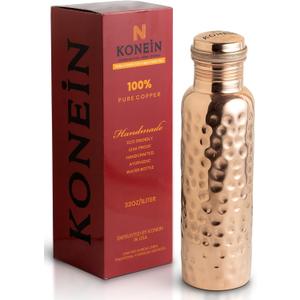 100% Copper Water Bottle, Hammered Finish Design, (34 Oz/1000ml), Copper Bottle for Drinking water with Nature Health Benefits, Leak-Proof, Durable & Eco-friendly, Ayurvedic water Bottle
