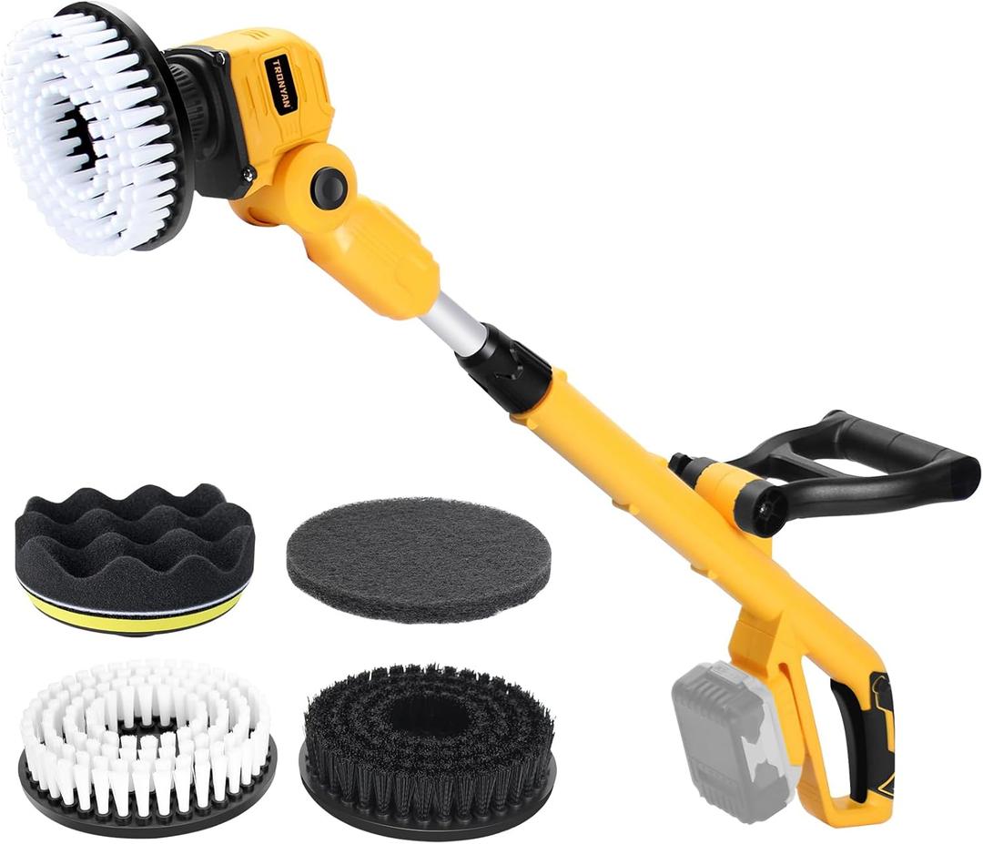 Cordless Power Scrubber Compatible with Dewalt 20V MAX Battery (Tool Only), Brushless Floor Cleaner with Extension Handle, 4 Brush Heads for Floor, Bathroom, Kitchen, Car Cleaning(No Battery)