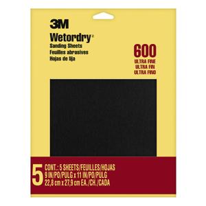 3M Wet or dry Sandpaper, 9 in. x 11 inch, 600 Grit, Ultra Fine, 5 Sheets/Pack