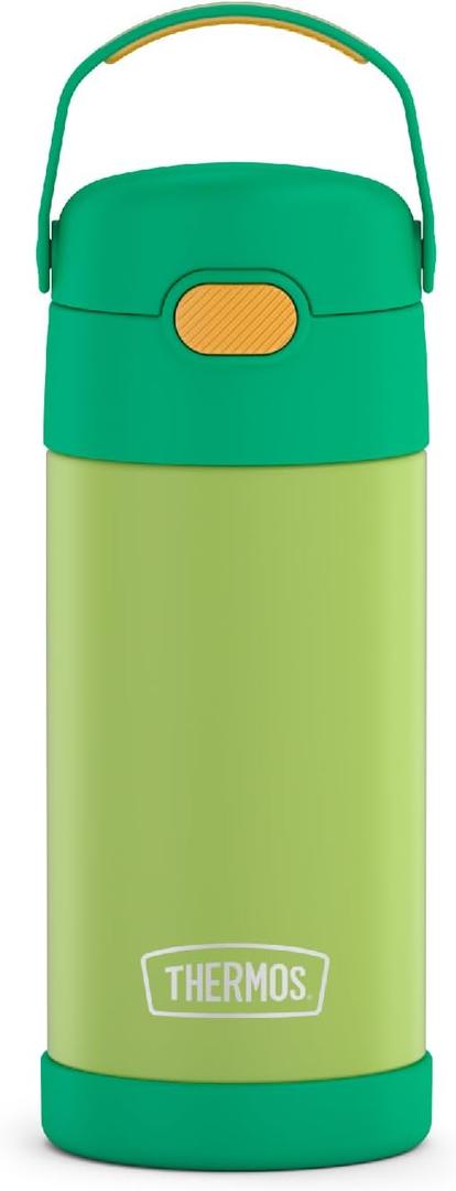 THERMOS FUNTAINER Water Bottle with Straw - 12 Ounce - Kids Stainless Steel Vacuum Insulated Water Bottle with Lid, Lime/Orange