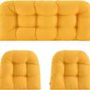 Wicker Chair Cushions of 3 Pieces Waterproof Tufted Outdoor Seat Cushions for Patio Furniture Sofa Settee Couch,1 Loveseat and 2 U-Shaped Cushions,Yellow