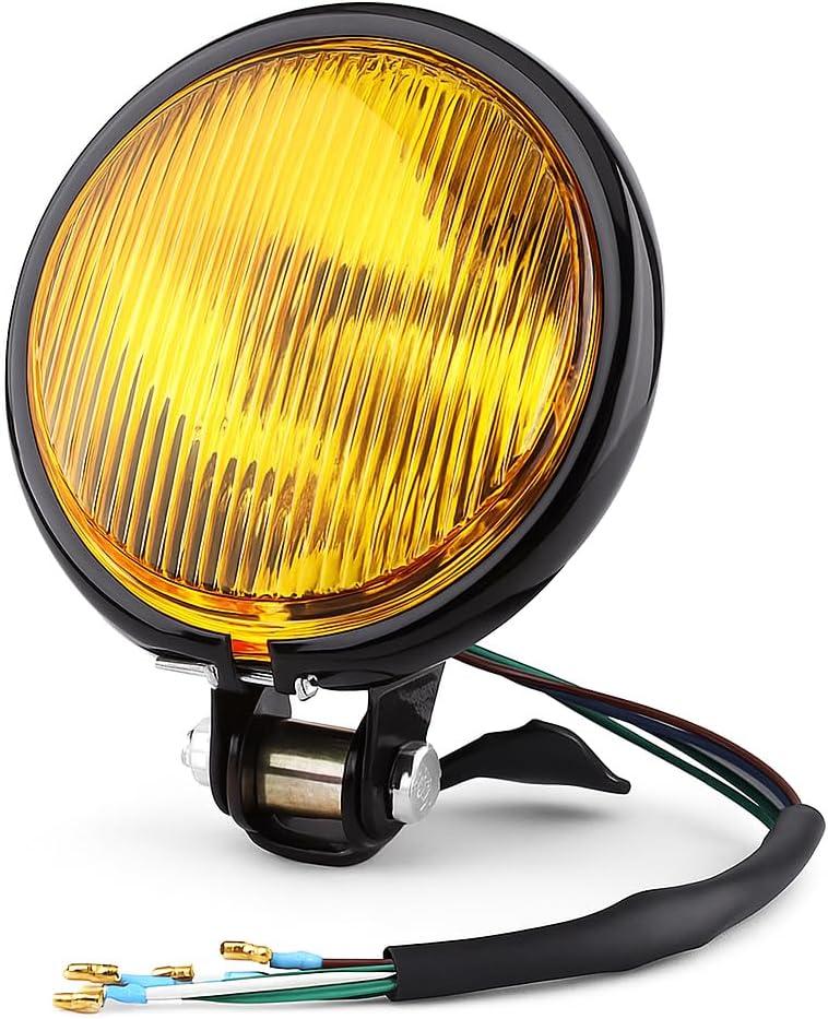 5" Round Motorcycle LED Headlight, Keenso 12V Universal Retro motorcycle headlight Front Head Lights (Amber len)