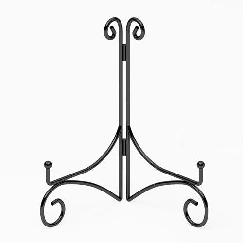 HEMYLU Iron Plate Stand for Display with Folding Design, Picture Stands for Tables, 12 Inch Large Easels for Displaying for Book, Art Piece, Photo and Platter, 12’’ Black