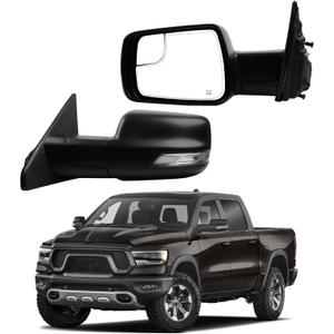 Dasbecan Left Driver Side Mirror Compatible with 2019-2024 Ram 1500 Rearview Mirror with Temp Sensor/Heated Glass/Signal Light/Puddle Light/Power Folding/Black Texture Cover (14 Pins)