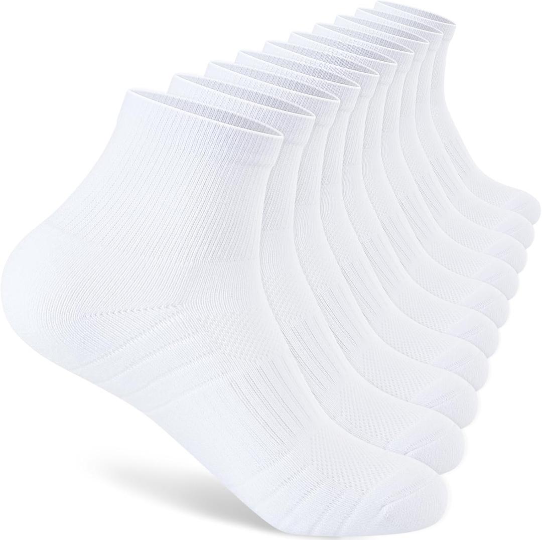 Monxiery Mens Cotton Cushioned Ankle Socks, Moisture Wicking Breathable Athletic Performance Running Quarter Socks Large-X-Large