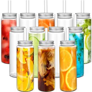 12 Pack 17oz Plastic Juice Bottles - Reusable Drinking Jars with Straw and Lids for Drinking, Juicing, Smoothies, Beverage, Kombucha, Tea