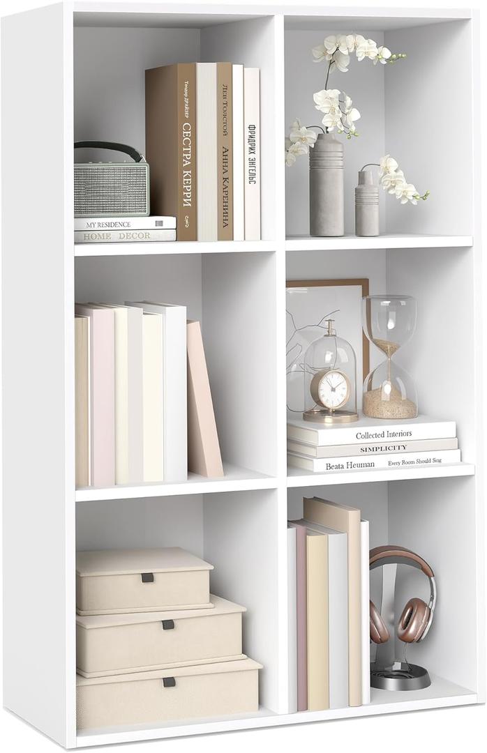 VASAGLE Custos Collection - Bookshelf, Bookcase, Cube Shelf with 6 Compartments, 9.4 x 25.8 x 38.6 Inches, Storage Shelf, for Living Room, Home Office, Dining Room, Cloud White ULBC423W01