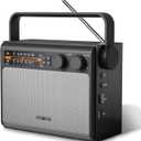 Portable AM FM Radio, Bluetooth Radio with Best Reception,Transistor Radio Plug in Wall or Battery Powered, Radio with Headphone Jack, USB, Aux in, Big Speaker, for Home Outdoor Gift (Black)