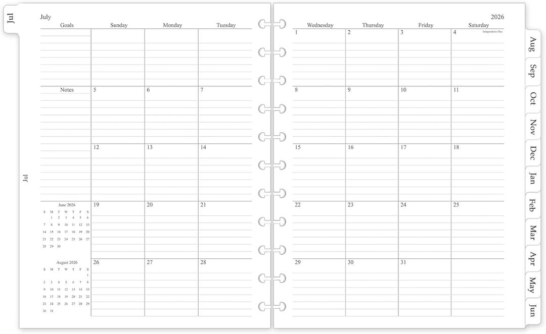 2026-2027 Monthly Planner Refill, A4 Letter Size Planner Inserts for 11-Disc Discbound, 8.5"x11", Jul. 2026 - Dec. 2027, 18 Monthly Calendars with Laminated Tabs